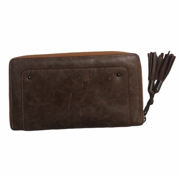 Pepe jeans weathered brown zipper clutch wallet